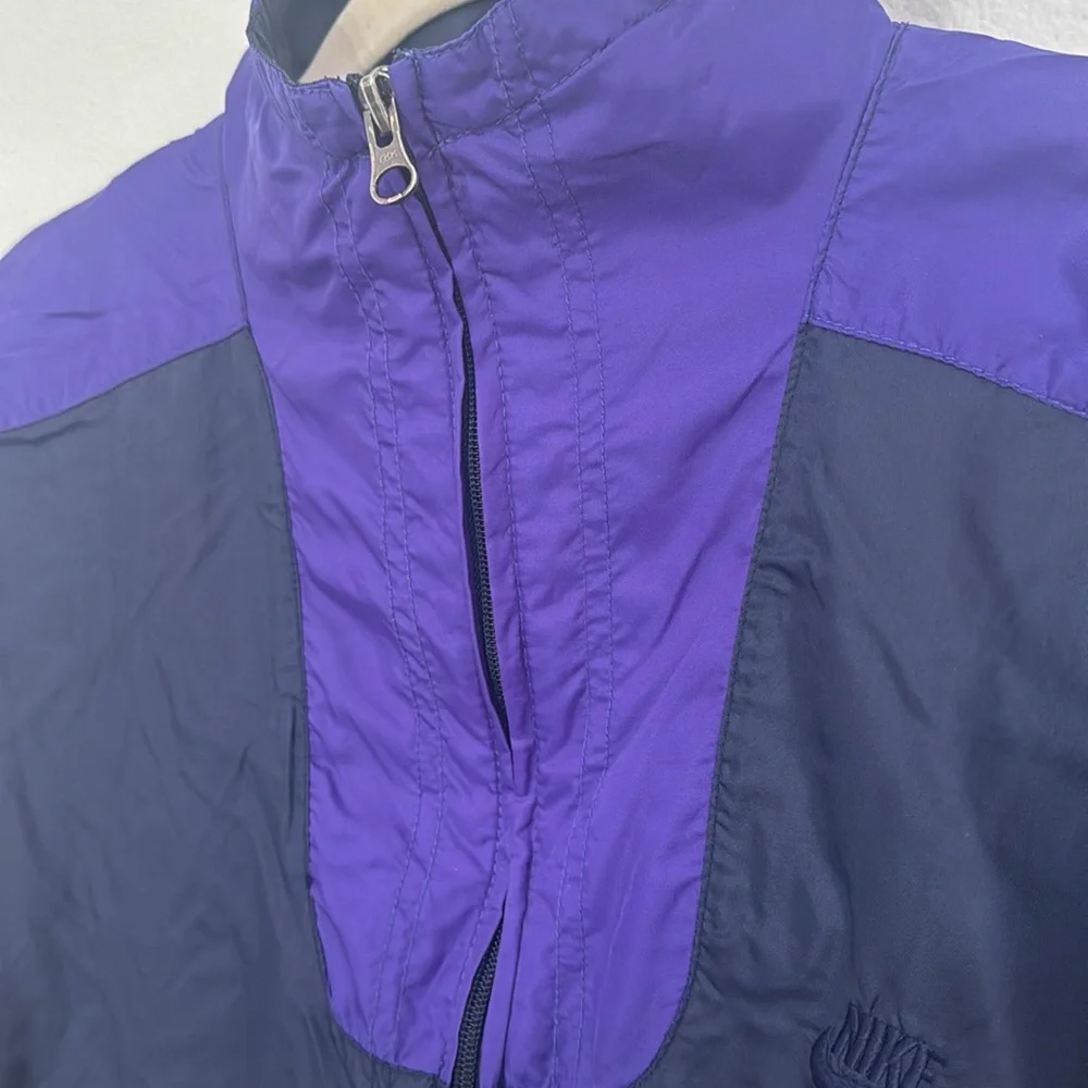 NIKE Vintage Bomber Jacket Nylon Navy/Purple Lined Zipper Front Size Medium